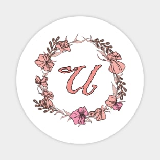 Letter U Rose Pink Initial Monogram - Letter u Magnet